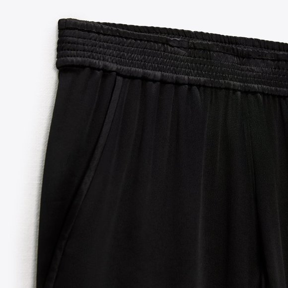 NWT Zara Black Satin High Waist Jogger Slit Hem Pants - Picture 6 of 7